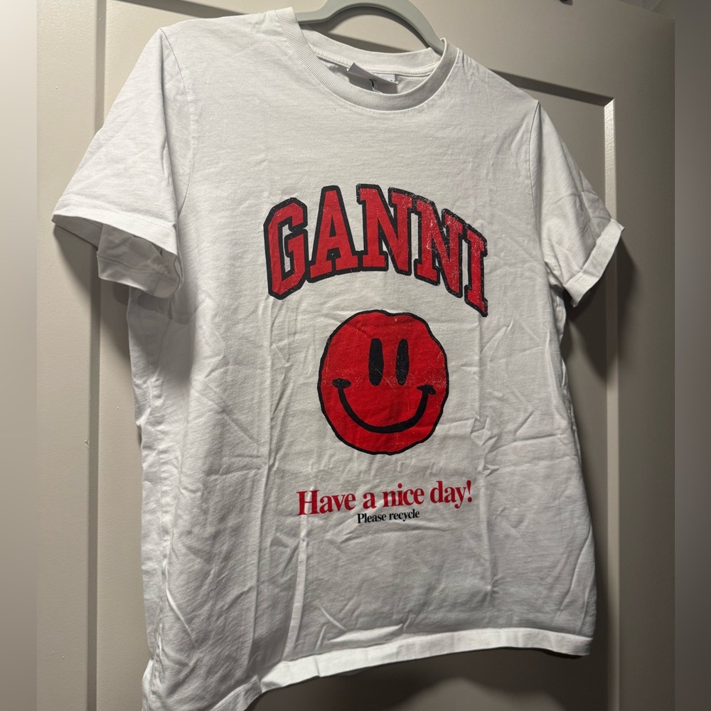 classic ganni smiley tshirt red